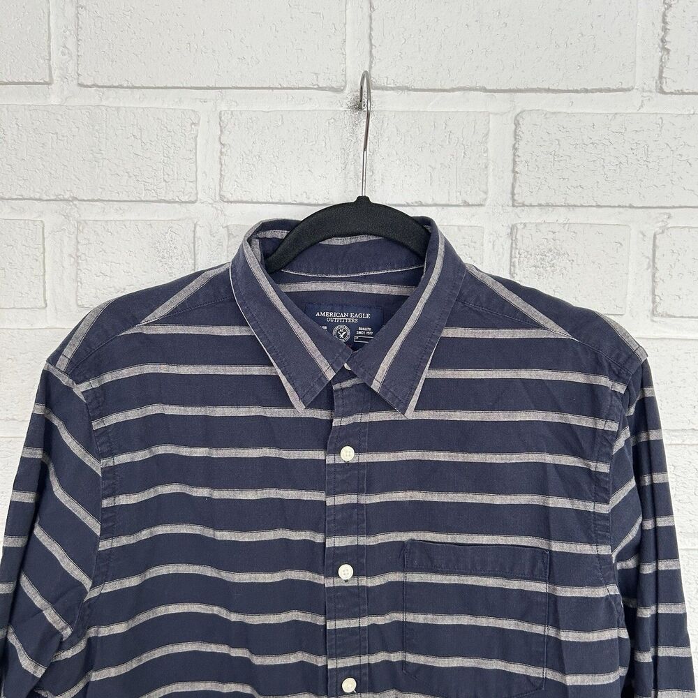 American Eagle Prep Fit Button-Up Shirt Men's Size M Blue Striped Horizontal